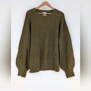 Easel Green Crew‎ Neck Sweater with Balloon Sleeves